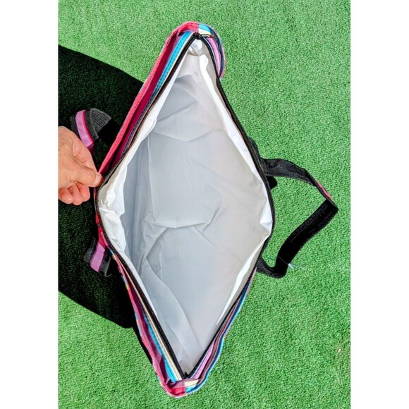 Large Insulated Zipper Closure Reusable Shopping Tote Travel Beach Camping Bag - Picture 3 of 3